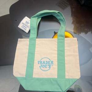 Trader Joe's Mini Pastel Mint Green Canvas Tote Bag Limited Edition